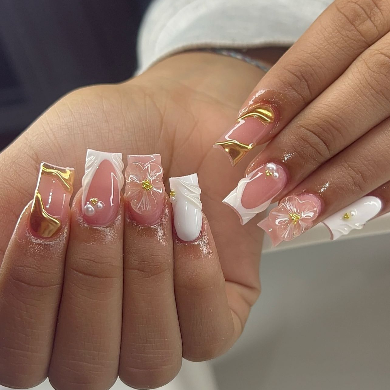 Pressed Flower Art - 24 Uds. De uñas postizas cuadradas