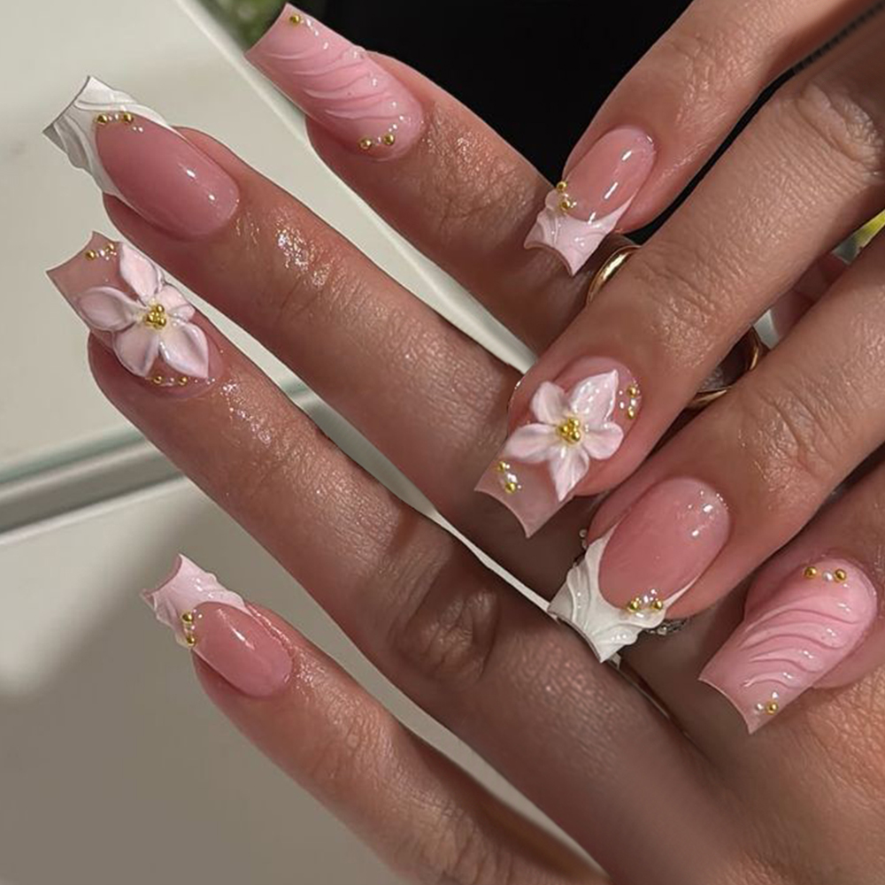 Pressed Flower Art - 24 piezas por caja. Uñas postizas